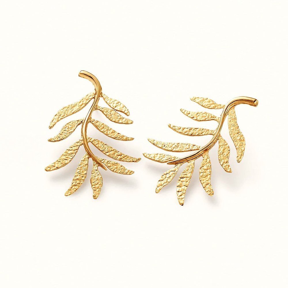 NEW Textured 18K Gold Plated Leaves Branch Statement Earrings - Picture 4 of 5
